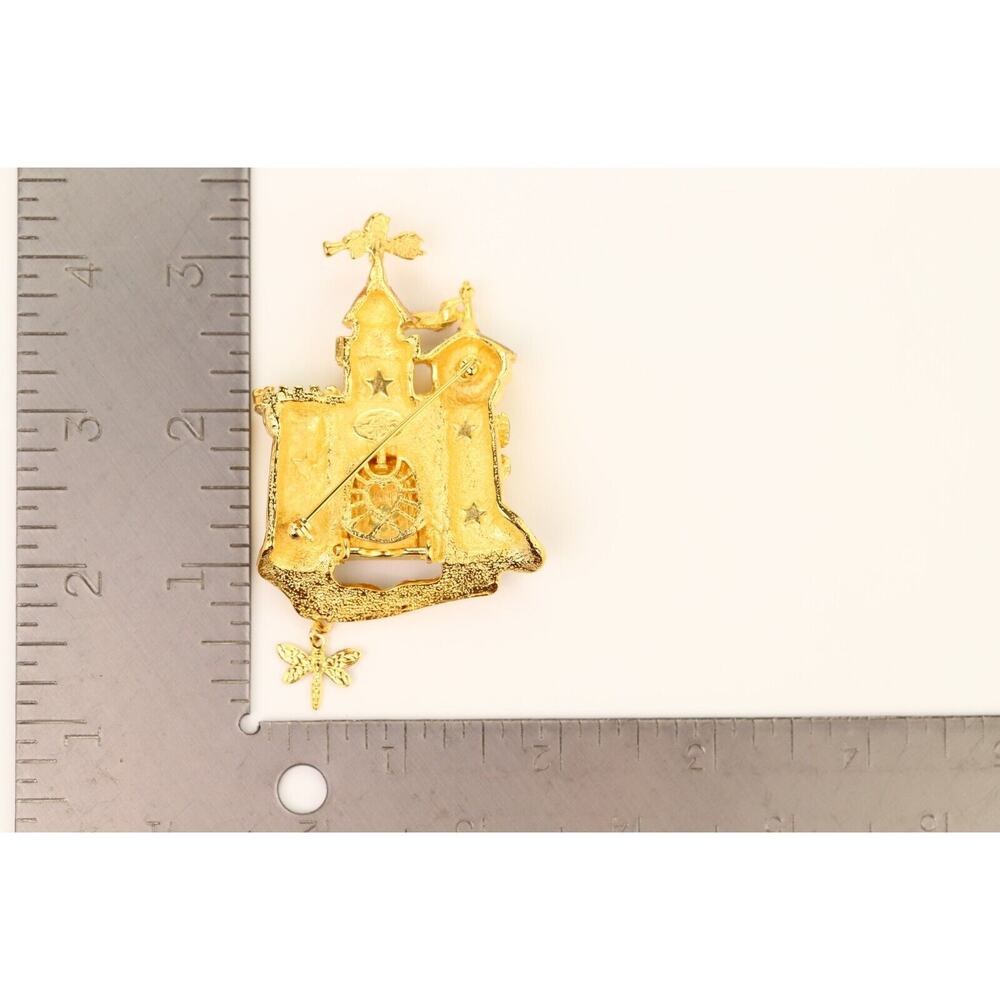Kirks Folly Vintage Castle Pin Brooch Drawbridge Crystal Brushed Gold NOS BOX - Picture 12 of 12